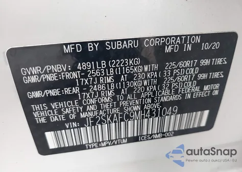 2021 Subaru Forester Premium from USA, damaged, VIN JF2SKAFC9MH431049